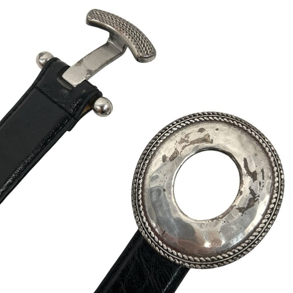 Black Leather Belt with Silver Buckle - Picture 9 of 10